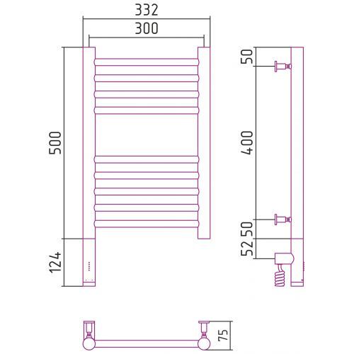 Полотенцесушитель электрический Богема 3.0 прямая 500х300  МЭМ левый
