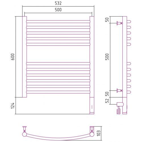 Полотенцесушитель электрический Богема 3.0 выгнутая 600х500  МЭМ правый