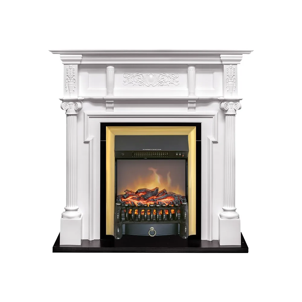 Каминокомплект Oxford - Белый с очагом Fobos FX M Brass