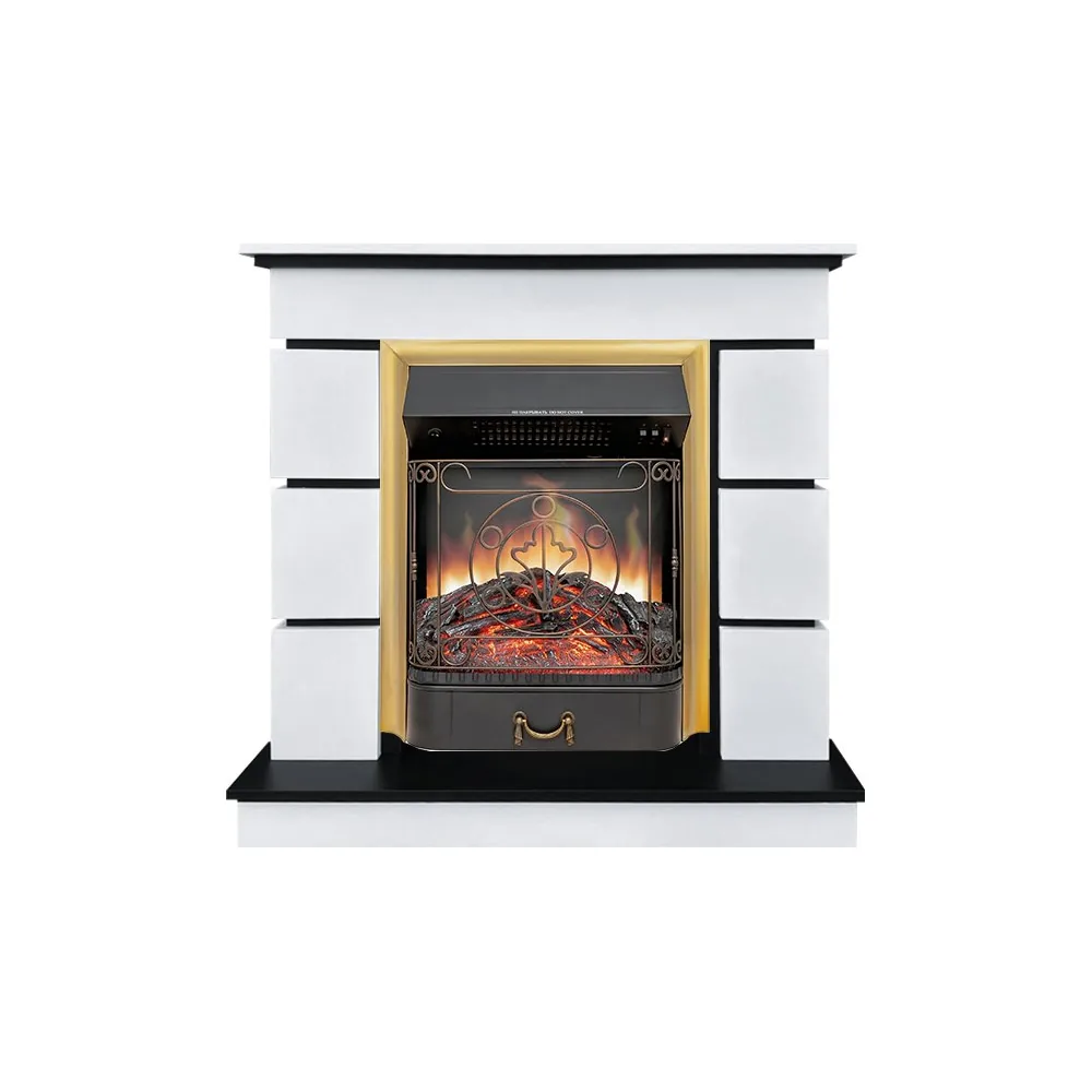 Каминокомплект Modern (Разборный) - Белый с черным (64961401) с очагом Majestic FX Brass