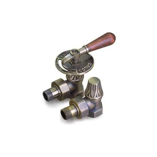 Комплект вентилей EXEMET угловых для чугунных радиаторов с деревянной ручкой, 1/2 (0320-1057Z000)