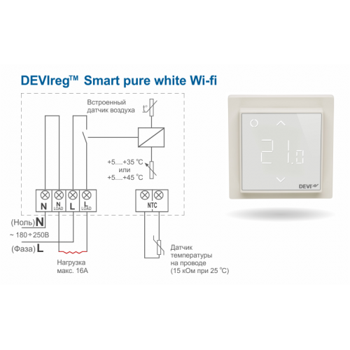 Терморегулятор DEVIreg™ Smart с Wi-Fi программируемый цвет бежевый