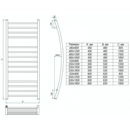 Полотенцесушитель PRIMO 480х1200