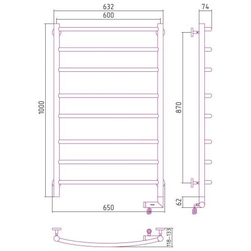Полотенцесушитель электрический Галант 2.0 1000х600 МЭМ правый