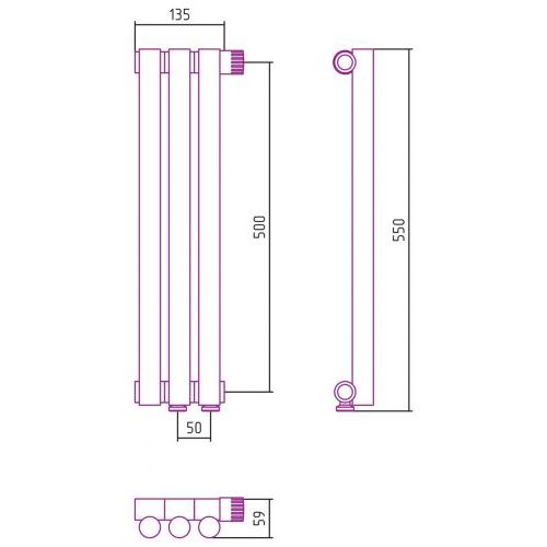Отопительный радиатор Эстет-1 EU50 правый 500х135 3 секции