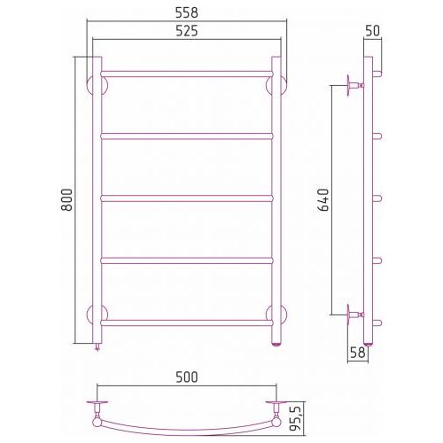 Полотенцесушитель электрический Формат 40 Л 800х500 (5) Г16