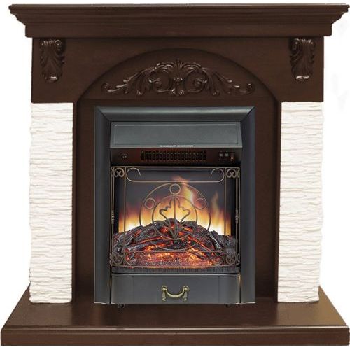 Каминокомплект Bern Сланец мелкий белый / Темный дуб с очагом Majestic FX Black