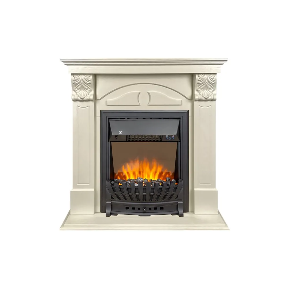 Каминокомплект Dublin (деревянный) RUSTIC (Разборный) - Слоновая кость с очагом Aspen Black